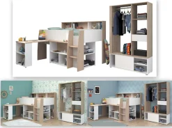 Parisot Jugendzimmer-Set »Parisot Lucas 11« 2 Stk. tlg. Schreibtisch ausziehbar, Kleiderschrank offen, Ablagen und Regale