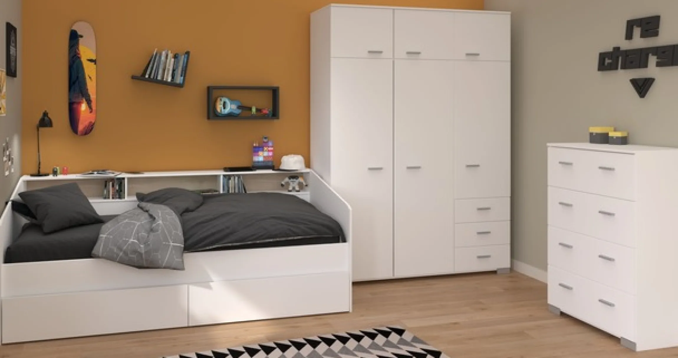 Parisot Jugendzimmer-Set »Sleep 41« Set, 4 Stk. tlg. Rückwände der Fächer am Bett drehbar
