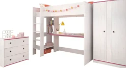 Parisot Jugendzimmer-Set »Smoozy« Set, Hochbett mit Schreibtisch, Kleiderschrank und Schubkastenkommode, 3 Stk. tlg.