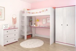 Parisot Jugendzimmer-Set »Smoozy« Set, Hochbett mit Schreibtisch, Kleiderschrank und Schubkastenkommode, 3 Stk. tlg.