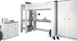 Parisot Jugendzimmer-Set »Smoozy« Set, Hochbett mit Schreibtisch, Kleiderschrank und Schubkastenkommode, 3 Stk. tlg.