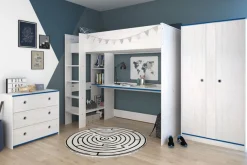 Parisot Jugendzimmer-Set »Smoozy« Set, Hochbett mit Schreibtisch, Kleiderschrank und Schubkastenkommode, 3 Stk. tlg.