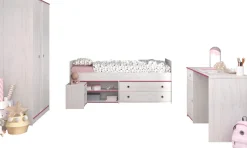 Parisot Jugendzimmer-Set »Smoozy« Stauraumbett,Nachttisch, Kleiderschrank und Schreibtisch, 4 Stk. tlg.