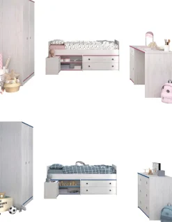 Parisot Jugendzimmer-Set »Smoozy« Stauraumbett,Nachttisch, Kleiderschrank und Schreibtisch, 4 Stk. tlg.