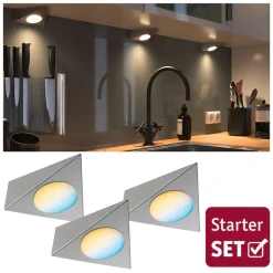 Paulmann Unterschrankleuchte »Clever Connect Trigo 3x2,1W 12VA DC 12V Nickel gebürstet/Metall« 3 Stk. Tageslichtweiß Starter-Set, 2700-6500K