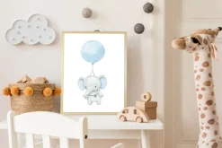 queence Bild mit Rahmen »Fliegender Elefant mit Ballon« Elefant | Elefanten | Elefanten Bilder | Luftballon | Tiere 1 Stk. tlg. HD Premium Posterdruck mit Echtholzrahmen