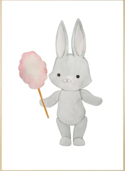 queence Bild mit Rahmen »Hase mit Zuckerwatte« Fantasy | Haustiere | Süßigkeiten | Tiere 1 Stk. tlg. HD Premium Posterdruck mit Echtholzrahmen