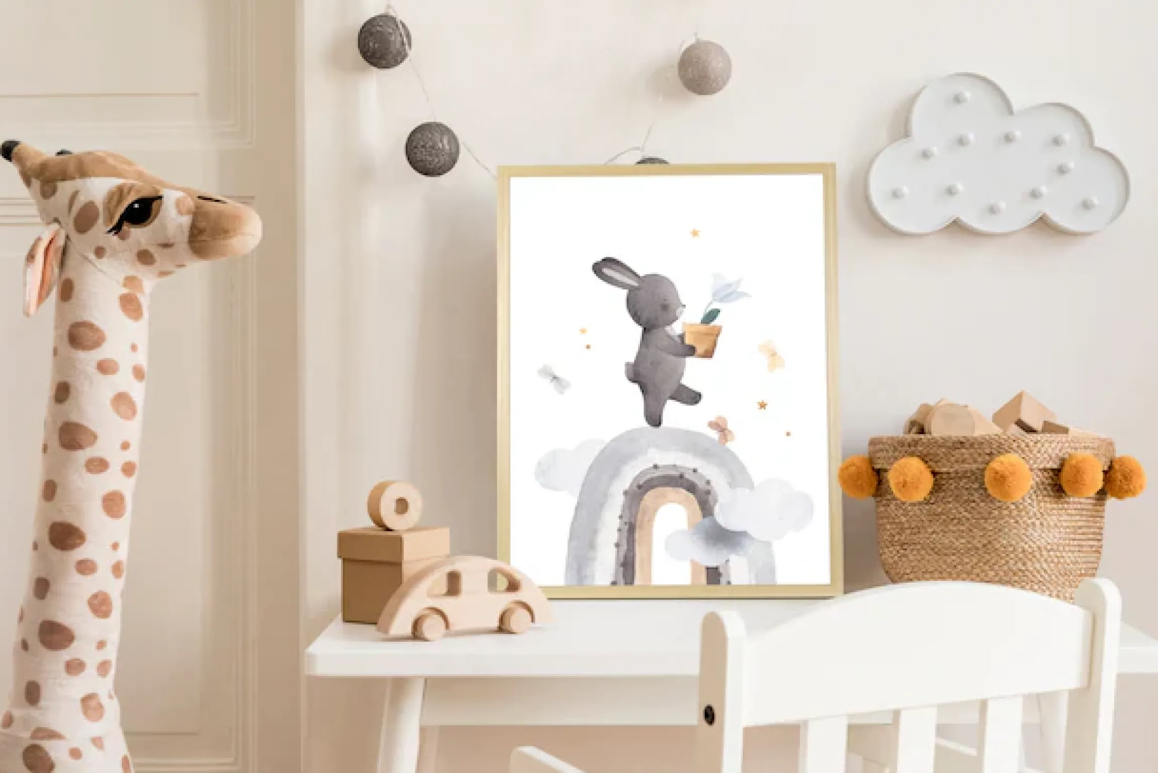queence Bild mit Rahmen »Hase mit Blume« Bilder vom Sternenhimmel | Haustiere | Himmel | Himmelsbilder | Regenbogen | Schmetterlinge | Tiere | Wolken 1 Stk. tlg. HD Premium Posterdruck mit Echtholzrahmen