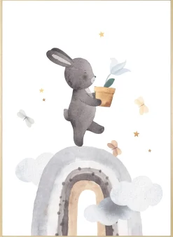 queence Bild mit Rahmen »Hase mit Blume« Bilder vom Sternenhimmel | Haustiere | Himmel | Himmelsbilder | Regenbogen | Schmetterlinge | Tiere | Wolken 1 Stk. tlg. HD Premium Posterdruck mit Echtholzrahmen