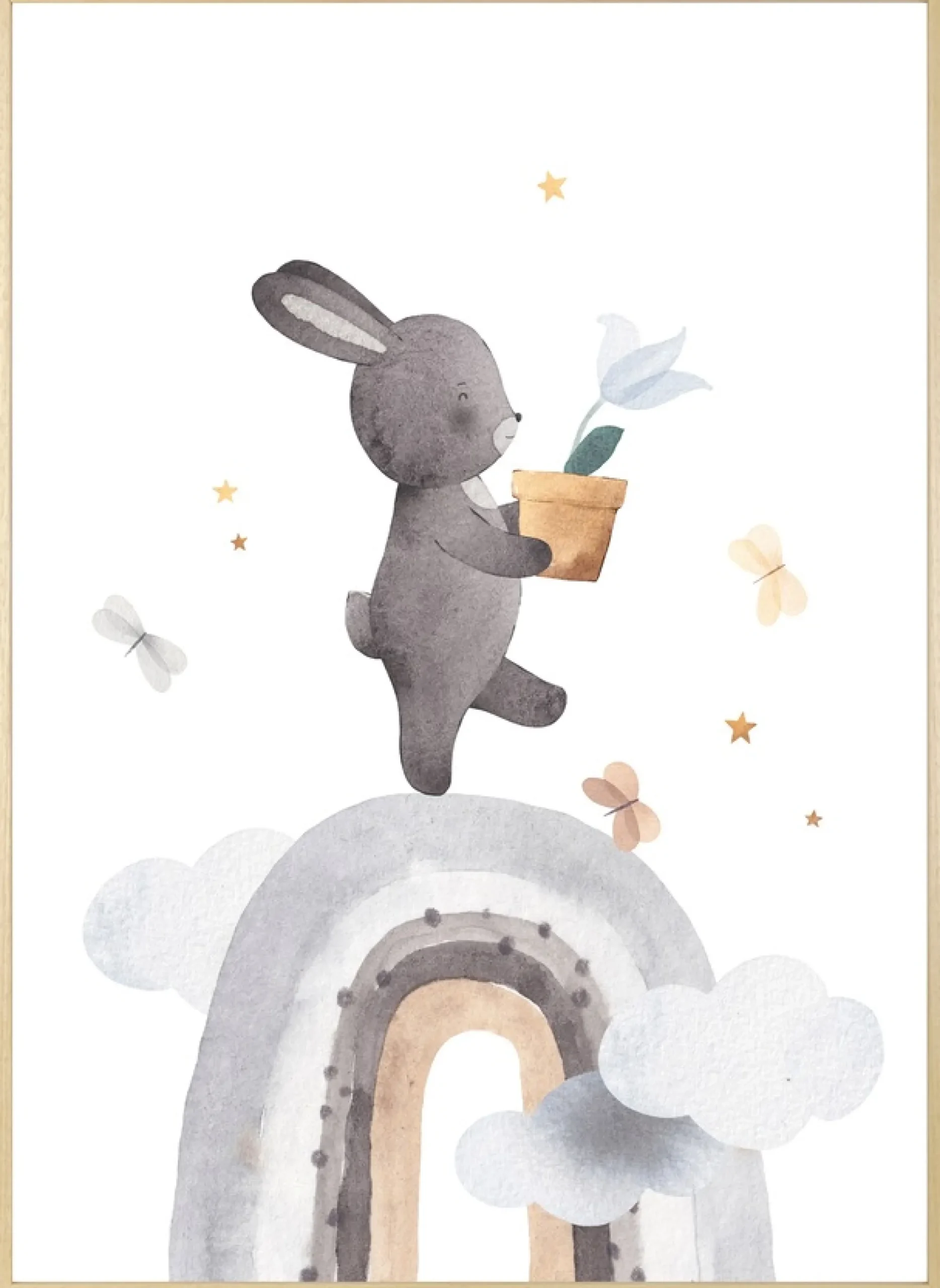 queence Bild mit Rahmen »Hase mit Blume« Bilder vom Sternenhimmel | Haustiere | Himmel | Himmelsbilder | Regenbogen | Schmetterlinge | Tiere | Wolken 1 Stk. tlg. HD Premium Posterdruck mit Echtholzrahmen