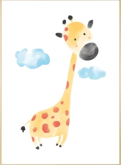 queence Bild mit Rahmen »Niedliche Giraffe« Fantasy | Giraffe | Giraffen | Giraffen Bilder | Himmel | Himmelsbilder | Tiere | Wolken 1 Stk. tlg. HD Premium Posterdruck mit Echtholzrahmen