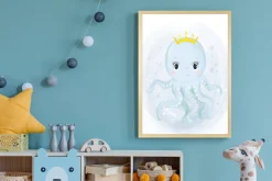 queence Bild mit Rahmen »Oktopus mit Krone« Fantasy | Prinzessinnen | Tiere | Unterwasserwelt | Wassertiere 1 Stk. tlg. HD Premium Posterdruck mit Echtholzrahmen
