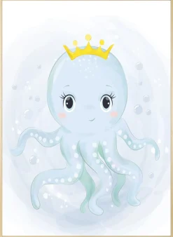 queence Bild mit Rahmen »Oktopus mit Krone« Fantasy | Prinzessinnen | Tiere | Unterwasserwelt | Wassertiere 1 Stk. tlg. HD Premium Posterdruck mit Echtholzrahmen