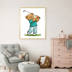 queence Bild mit Rahmen »Teddy Bär auf Golfplatz« Bär | Bären | Fashion | Figuren | Mode | Modebilder HD Premium Poster-Druck inkl. Echtholzrahmen in beige