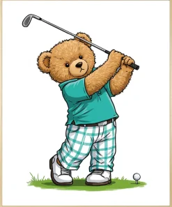 queence Bild mit Rahmen »Teddy Bär auf Golfplatz« Bär | Bären | Fashion | Figuren | Mode | Modebilder HD Premium Poster-Druck inkl. Echtholzrahmen in beige