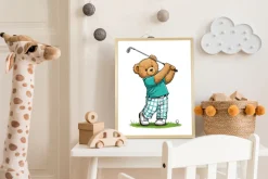 queence Bild mit Rahmen »Teddy Bär auf Golfplatz« Bär | Bären | Fashion | Figuren | Mode | Modebilder HD Premium Poster-Druck inkl. Echtholzrahmen in beige