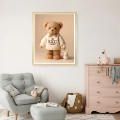 queence Bild mit Rahmen »Vintage Polo Teddy Bär Mädchen mit Schleife« Bär | Bären | Fashion | Figuren | Mode | Modebilder HD Premium Poster-Druck inkl. Echtholzrahmen in beige