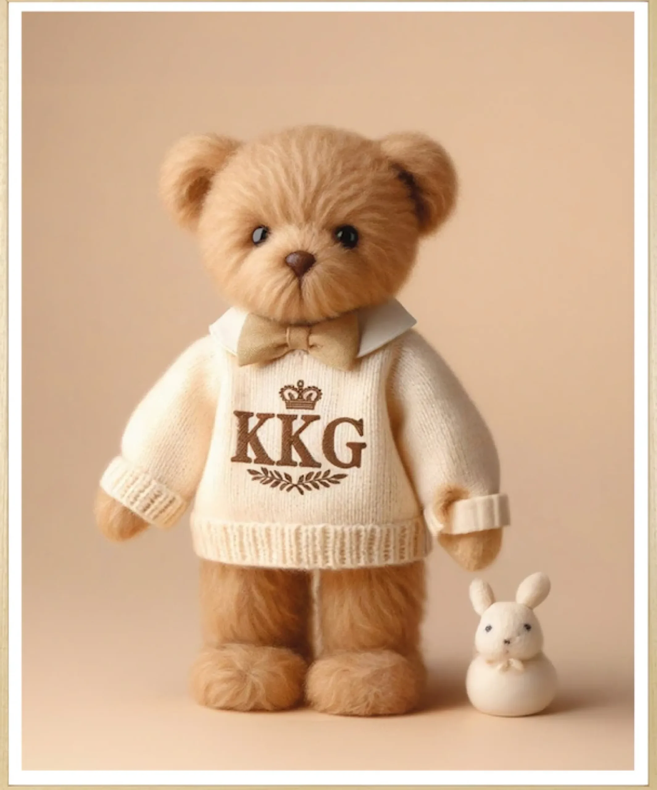 queence Bild mit Rahmen »Vintage Polo Teddy Bär Mädchen mit Schleife« Bär | Bären | Fashion | Figuren | Mode | Modebilder HD Premium Poster-Druck inkl. Echtholzrahmen in beige