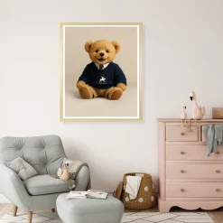 queence Bild mit Rahmen »Vintage Polo Teddy Bär mit Krawatte« Bär | Bären | Fashion | Figuren | Mode | Modebilder HD Premium Poster-Druck inkl. Echtholzrahmen in beige