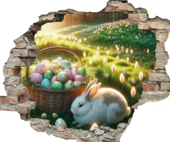 queence 3D-Wandtattoo »Osterhase und Osterkorb« Selbstklebender Wandsticker Ostern Wanddurchbruch 60x50cm