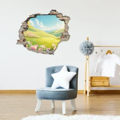queence 3D-Wandtattoo »Wiese im Frühling« Selbstklebender Wandsticker Ostern Wanddurchbruch 60x50cm