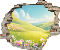 queence 3D-Wandtattoo »Wiese im Frühling« Selbstklebender Wandsticker Ostern Wanddurchbruch 60x50cm