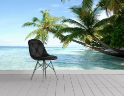 queence Fototapete »Palmen am Meer« Meer | Motiv | Strand | bedruckt | natürlich | realistisch glatt Wandpaneele, selbstklebend, Tapete, Sticker, Wanddeko, XXL-Fotomotiv