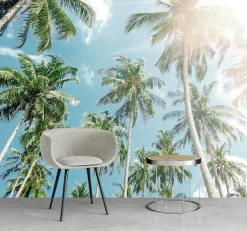 queence Fototapete »Palmen mit Himmel« Motiv | bedruckt | realistisch glatt Wandpaneele, selbstklebend, Tapete, Sticker, Wanddeko, XXL-Fotomotiv