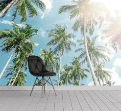 queence Fototapete »Palmen mit Himmel« Motiv | bedruckt | realistisch glatt Wandpaneele, selbstklebend, Tapete, Sticker, Wanddeko, XXL-Fotomotiv