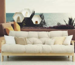 queence Fototapete »Terrasse am Meer« Meer | Motiv | bedruckt | mehrfarbig | realistisch glatt Wandpaneele, selbstklebend, Tapete, Sticker, Wanddeko, XXL-Fotomotiv
