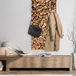 queence Wandgarderobe »Paneel Holzstapel Optik« 1 Stk. tlg. Wandpaneel aus Acrylglas inkl. 6 Edelstahlhaken in schwarz matt