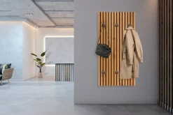 queence Wandgarderobe »Paneel Holz Optik« 1 Stk. tlg. Wandpaneel aus Acrylglas inkl. 6 Edelstahlhaken in schwarz matt