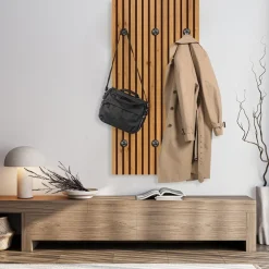 queence Wandgarderobe »Paneel Holz Optik« 1 Stk. tlg. Wandpaneel aus Acrylglas inkl. 6 Edelstahlhaken in schwarz matt