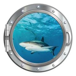 queence Wandsticker »3D Bullauge Illusion Unterwasserwelt Haifisch 40x40 cm« Selbstklebender Wanddurchbruch Unterwasser
