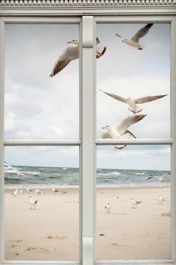 queence Wandsticker »Möwen am Strand« Wandsticker, Wandbild, selbstklebend, 3D, Fenster