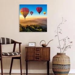 queence XXL-Wandbild »Akustikbild Landschaft mit Heißluftballons« Ballonfahren | Heißluftballon | Himmel | Himmelsbilder | Landschaft 1 Stk. tlg. Einfache Akustiklösung ohne Baumaßnahme, Schalldämmung, Paneele