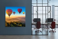 queence XXL-Wandbild »Akustikbild Landschaft mit Heißluftballons« Ballonfahren | Heißluftballon | Himmel | Himmelsbilder | Landschaft 1 Stk. tlg. Einfache Akustiklösung ohne Baumaßnahme, Schalldämmung, Paneele