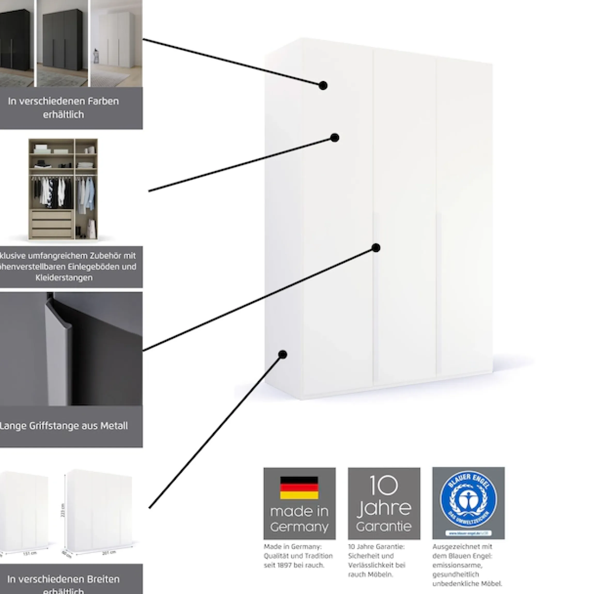 rauch Drehtürenschrank »Kleiderschrank Schrank Garderobe Wäscheschrank PURISMA Glasfront« in den Breiten 151/201/251/301 cm, inkl. SOFT-CLOSE-FUNKTION,schlichte Eleganz, mit umfangreicher Innenausstattung MADE IN GERMANY