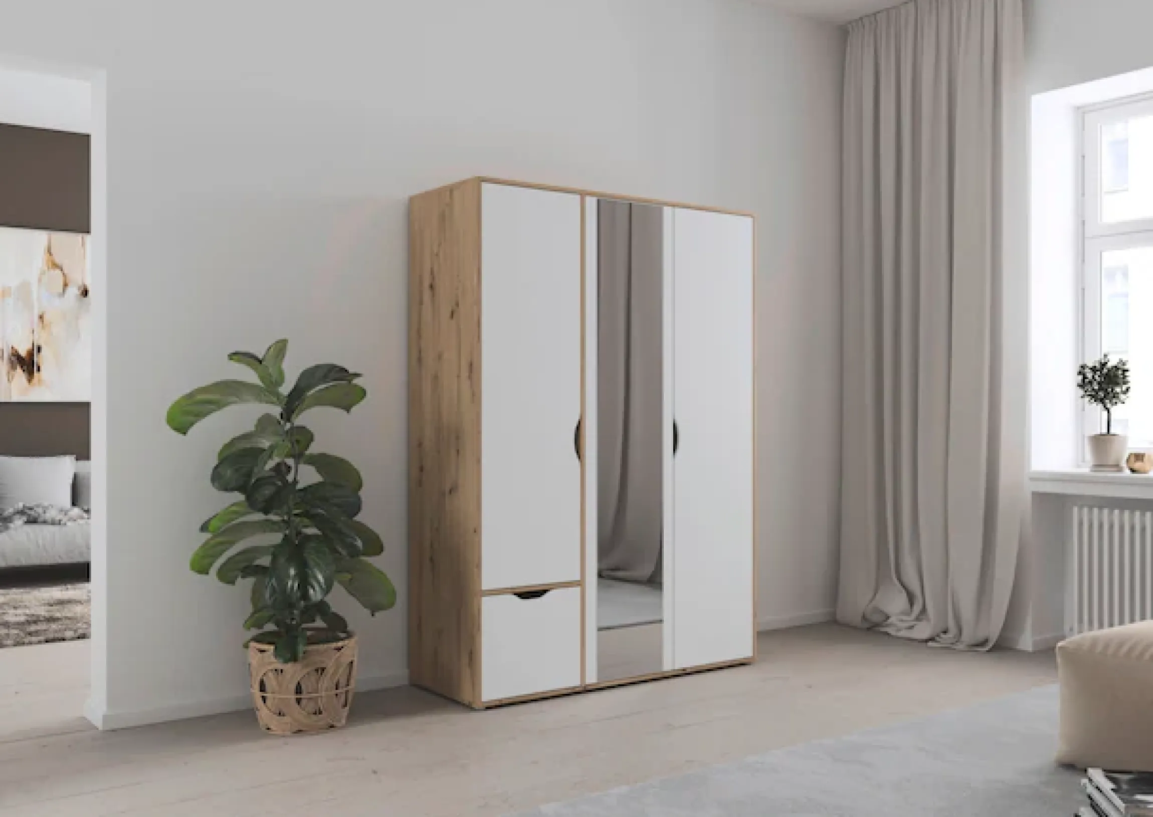 rauch Drehtürenschrank »Kleiderschrank Schrank Garderobe Wäscheschrank NARAI mit Schubladen« in 3 verschiedenen Ausstattungen BASIC/CLASSIC/PREMIUM,Griffausfräsungen für eine grifflose Optik TOPSELLER MADE IN GERMANY
