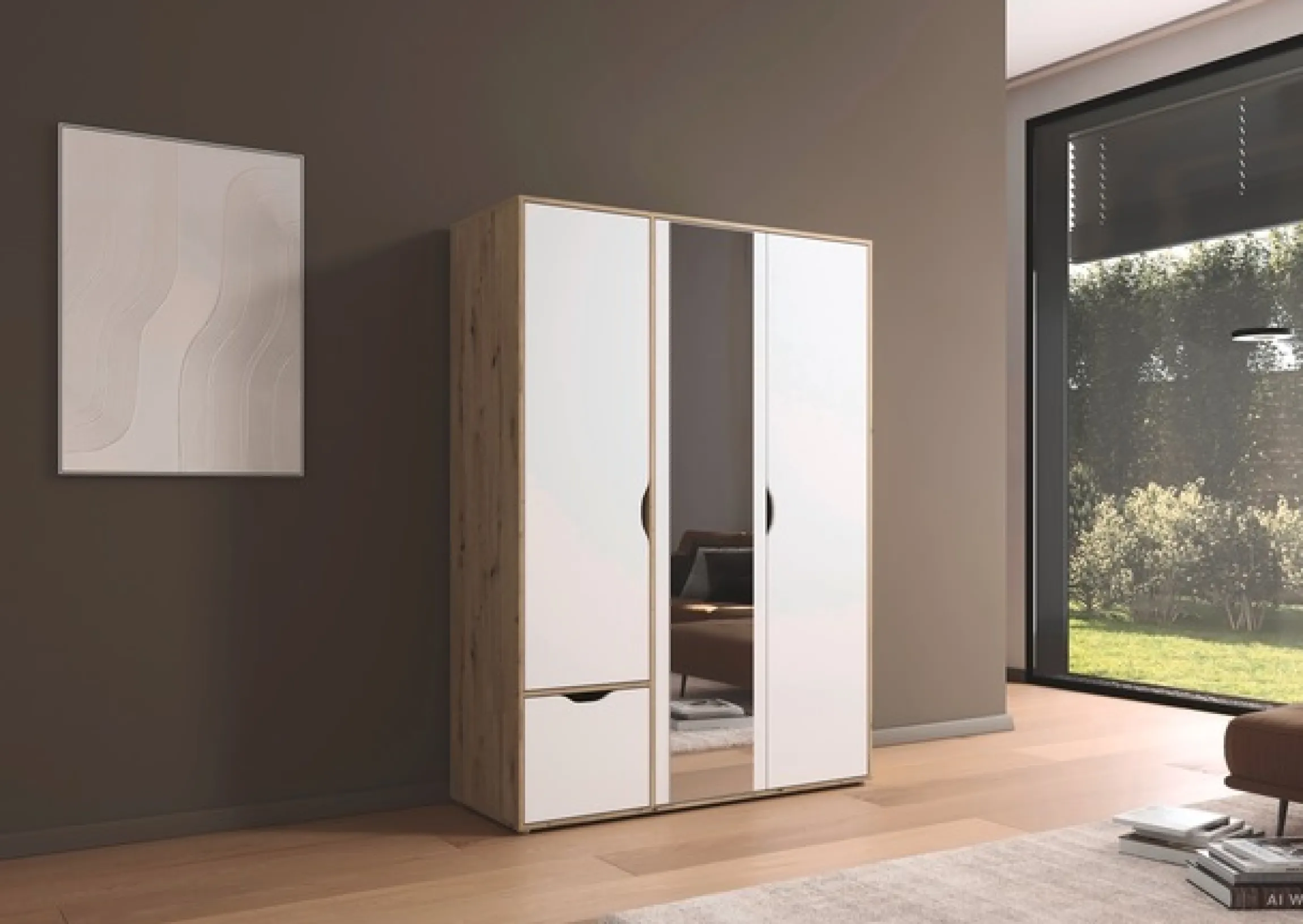 rauch Drehtürenschrank »Kleiderschrank Schrank Garderobe Wäscheschrank NARAI mit Schubladen« in 3 verschiedenen Ausstattungen BASIC/CLASSIC/PREMIUM,Griffausfräsungen für eine grifflose Optik TOPSELLER MADE IN GERMANY