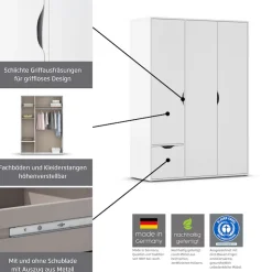 rauch Drehtürenschrank »Kleiderschrank Schrank Garderobe Wäscheschrank NARAI mit Schubladen« in 3 verschiedenen Ausstattungen BASIC/CLASSIC/PREMIUM,Griffausfräsungen für eine grifflose Optik TOPSELLER MADE IN GERMANY