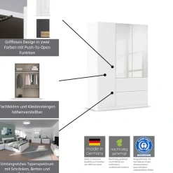 rauch Drehtürenschrank »Kleiderschrank Schrank Garderobe Wäscheschrank Schlafzimmer JOEL« in 3 verschiedenen Ausstattungen BASIC/CLASSIC/PREMIUM,mit zwei Schubladen, mit Push-to-Open Funktion MADE IN GERMANY