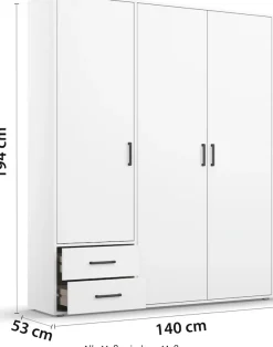 rauch Drehtürenschrank »Kleiderschrank Schrank Garderobe Wäscheschrank VOYAGER« in 3 verschiedenen Ausstattungen BASIC/CLASSIC/PREMIUM,mit 2 modernen Griffvarianten, mit Außenschubladen MADE IN GERMANY
