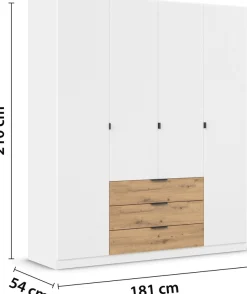 rauch Drehtürenschrank »Kleiderschrank Schrank Garderobe Schlafzimmerschrank DAVOA« mit farblich abgesetzten Schubkästen in Eiche Artisan MADE IN GERMANY