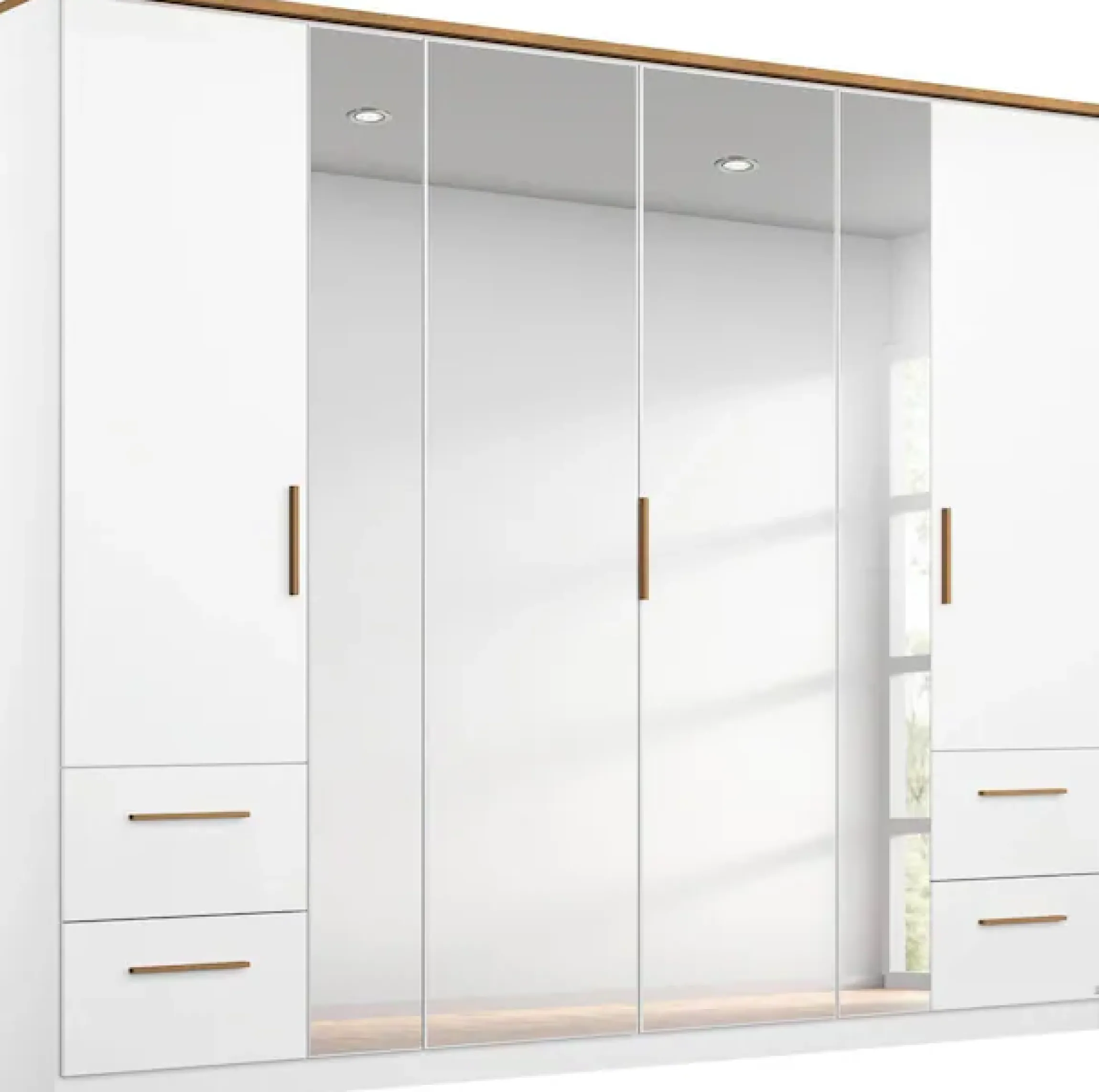 rauch Drehtürenschrank »Kleiderschrank Schrank Garderobe Wäscheschrank Schlafzimmer CARLSSON« Breiten: 225/270 cm, Höhe 210 cm,4 Schubladen, Griffe aus massiver Eiche, viel Stauraum MADE IN GERMANY