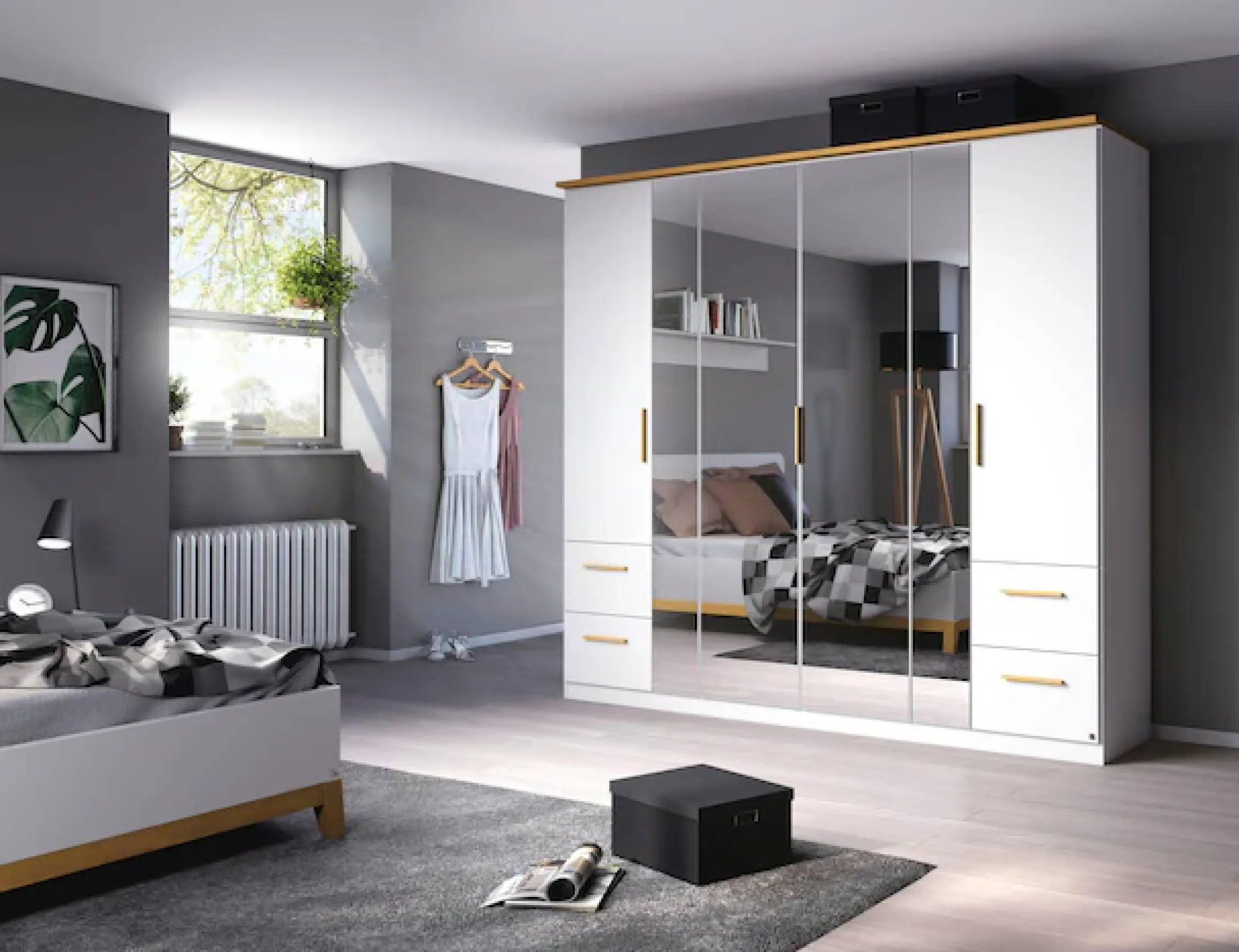 rauch Drehtürenschrank »Kleiderschrank Schrank Garderobe Wäscheschrank Schlafzimmer CARLSSON« Breiten: 225/270 cm, Höhe 210 cm,4 Schubladen, Griffe aus massiver Eiche, viel Stauraum MADE IN GERMANY