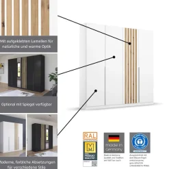 rauch Drehtürenschrank »Kleiderschrank Schrank Garderobe Breiten 181/226/271 cm LAMELLA« 3 verschiedene Ausstattungen BASIC/CLASSIC/PREMIUM (inkl. SOFT-CLOSE),elegante Lamellen-Auflage in 3D Akustikpaneel Optik MADE IN GERMANY