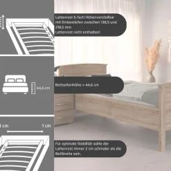 rauch Funktionsbett »Bett Einzelbett Komfortbett Holzbett TORRENT« Bettseitenhöhe 44,6 cm, Größen: 90x200 cm, 100x200 cm,in Komforthöhe, Einlasstiefe 6-fach verstellbar MADE IN GERMANY