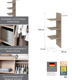 rauch Inneneinteilung »Zubehör für Rauch-Schwebetürenschränke ORANGE« Breite 88 cm, Tiefe 51 cm mit 3 Einlegeböden und 1 Kleiderstange