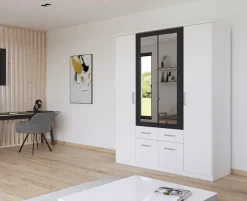 rauch Kleiderschrank »Drehtürenschrank Schrank Garderobe BURANO« mit Schubladen und Spiegelumrandung in Farbabsetzung MADE IN GERMANY